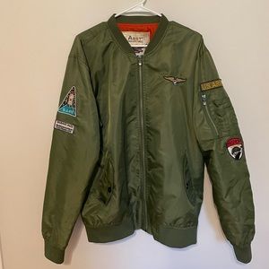 Mens Army Green Bomber Jacket with Patches